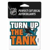 San Jose Sharks Turn Up The Tank Slogan - 4x4 Die Cut Decal