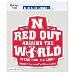 University Of Nebraska Cornhuskers Red Out Around The World - 8x8 Full Color Die Cut Decal
