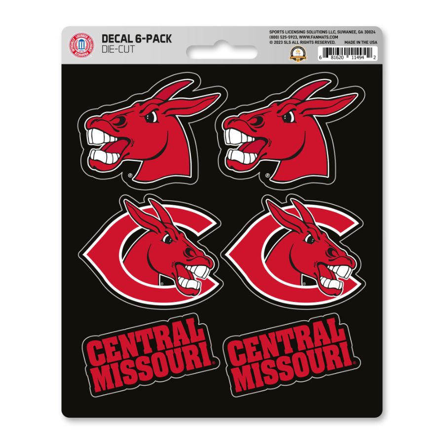 University Of Central Missouri Mules Set Of 6 Sticker Sheet At