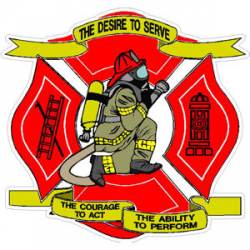 Maltese Cross with Firefighter - Decal