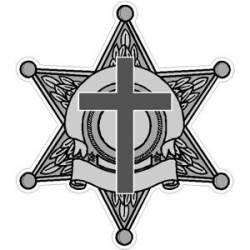 6 Point Star Sheriff Badge With Cross - Decal