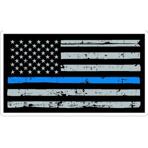 Thin Blue Line Rustic American Flag - Rectangle Sticker at Sticker Shoppe