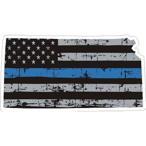 Kansas Thin Blue Line Subdued Distressed American Flag - Sticker at ...