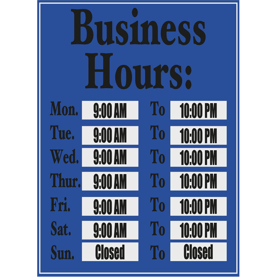 Custom Blue Store Business Hours - Vinyl Sticker at Sticker Shoppe