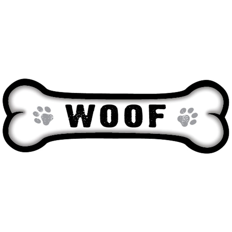 Woof Black And White Dog Bone Magnet At Sticker Shoppe