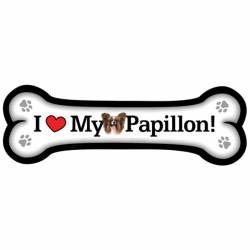 I Love My Papillon - Dog Bone Magnet