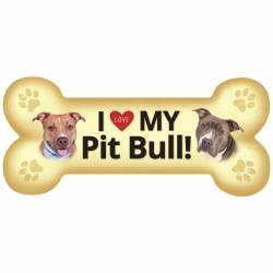 I Love My Pit Bull Beige  - Dog Bone Magnet