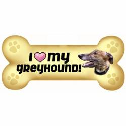 I Love My Greyhound Beige  - Dog Bone Magnet