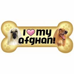 I Love My Afghan Beige - Dog Bone Magnet