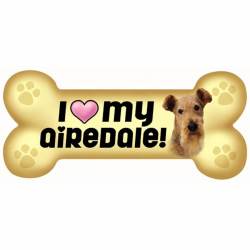 I Love My Airedale Beige - Dog Bone Magnet