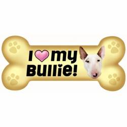 I Love My Bull Terrier Bullie Beige - Dog Bone Magnet