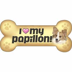 I Love My Papillon Beige - Dog Bone Magnet