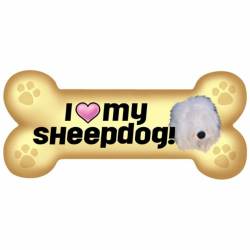 I Love My Old English Sheepdog Beige - Dog Bone Magnet