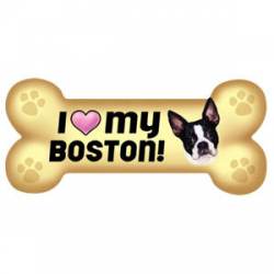 I Love My Boston Terrier Beige - Dog Bone Magnet