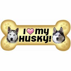 I Love My Husky Beige - Dog Bone Magnet