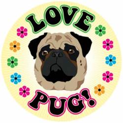 Love Pug Flowers - Circle Magnet