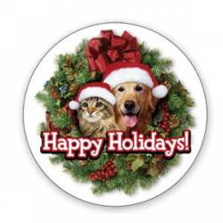 Happy Holidays! Cat & Golden - Circle Magnet