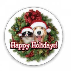 Happy Holidays! Cat & Dog - Circle Magnet