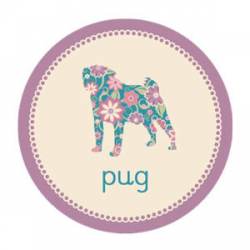 Pug Floral - Circle Magnet