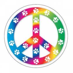 Peace Sign Rainbow Paws White - Circle Magnet