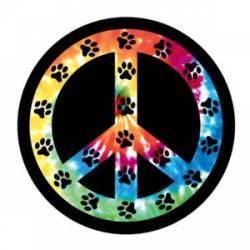Peace Sign Rainbow Paws Black - Circle Magnet