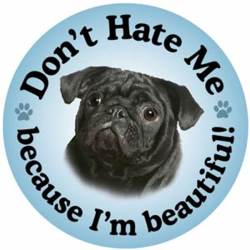 Black Pug Don't Hate Me Because I'm Beautiful - Circle Magnet