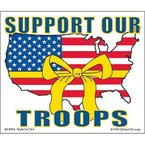 Support Our Troops Flag & Yellow Ribbon - Clear Window Decal At Sticker 