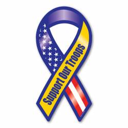 Blue Yellow Support Our Troops - Ribbon Magnet