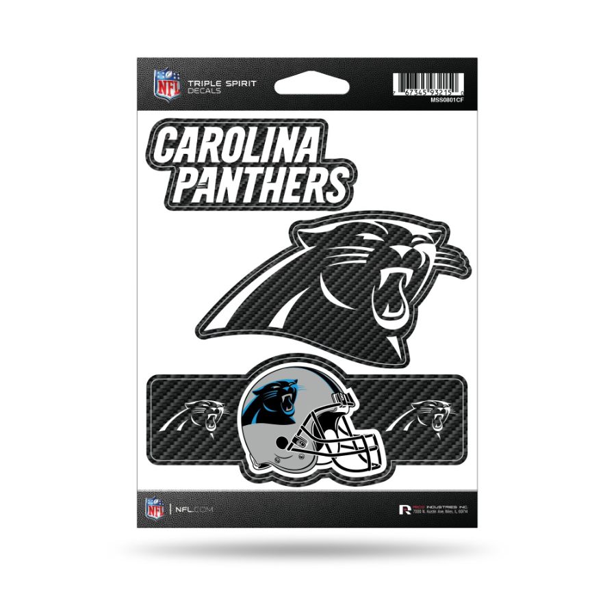 Carolina Panthers - Sheet Of 3 Carbon Fiber Triple Spirit Stickers at ...