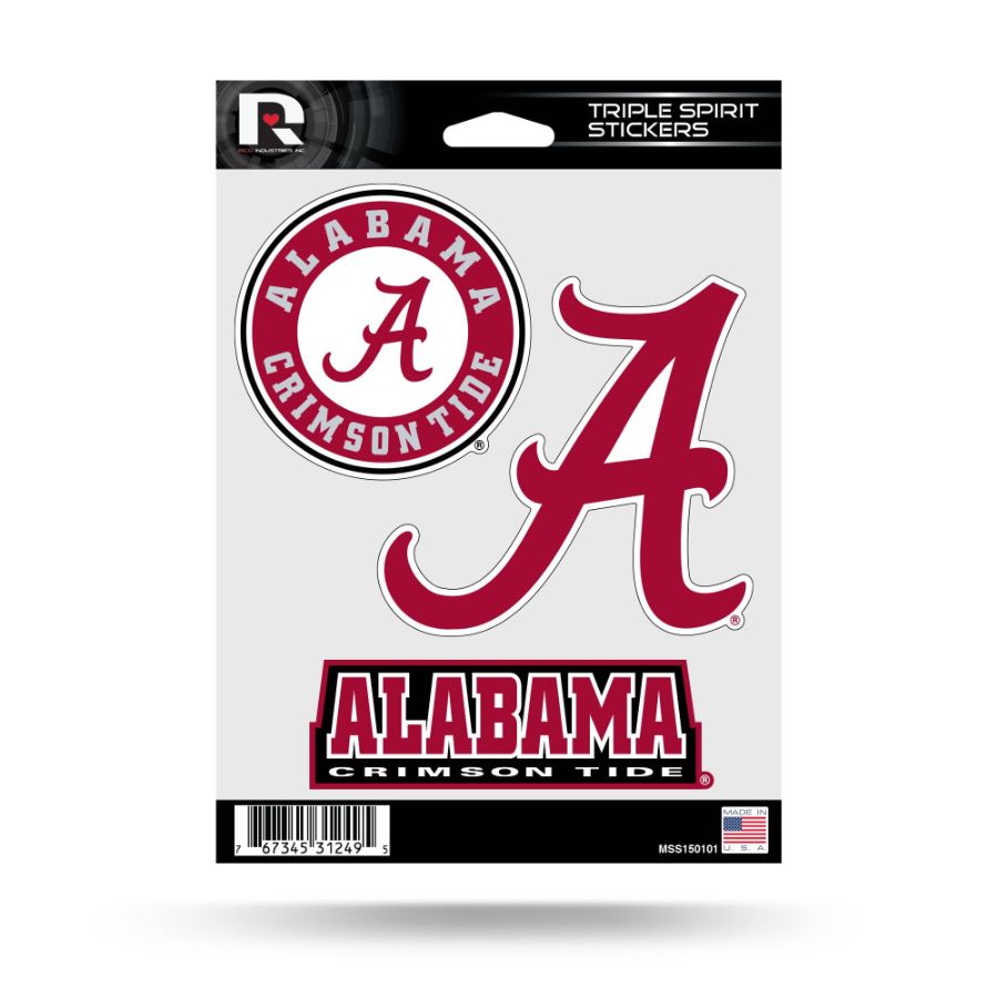 University of Alabama Crimson Tide - Sheet Of 3 Triple Spirit Stickers ...