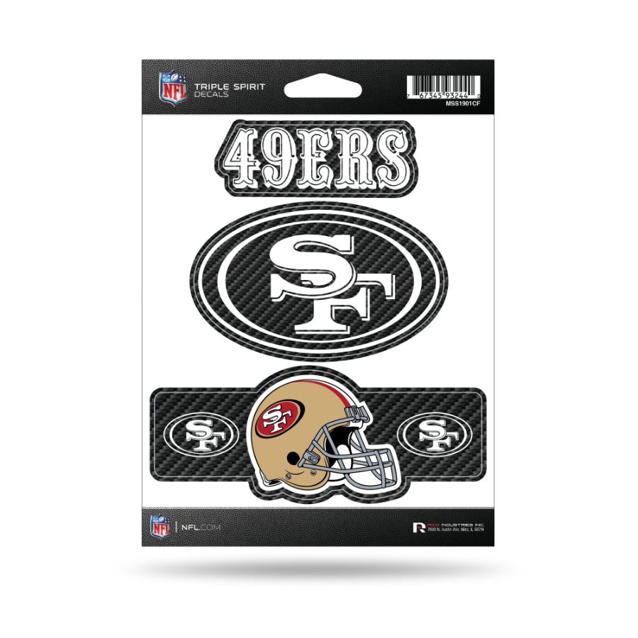 San Francisco 49ers - Sheet Of 3 Carbon Fiber Triple Spirit Stickers at ...