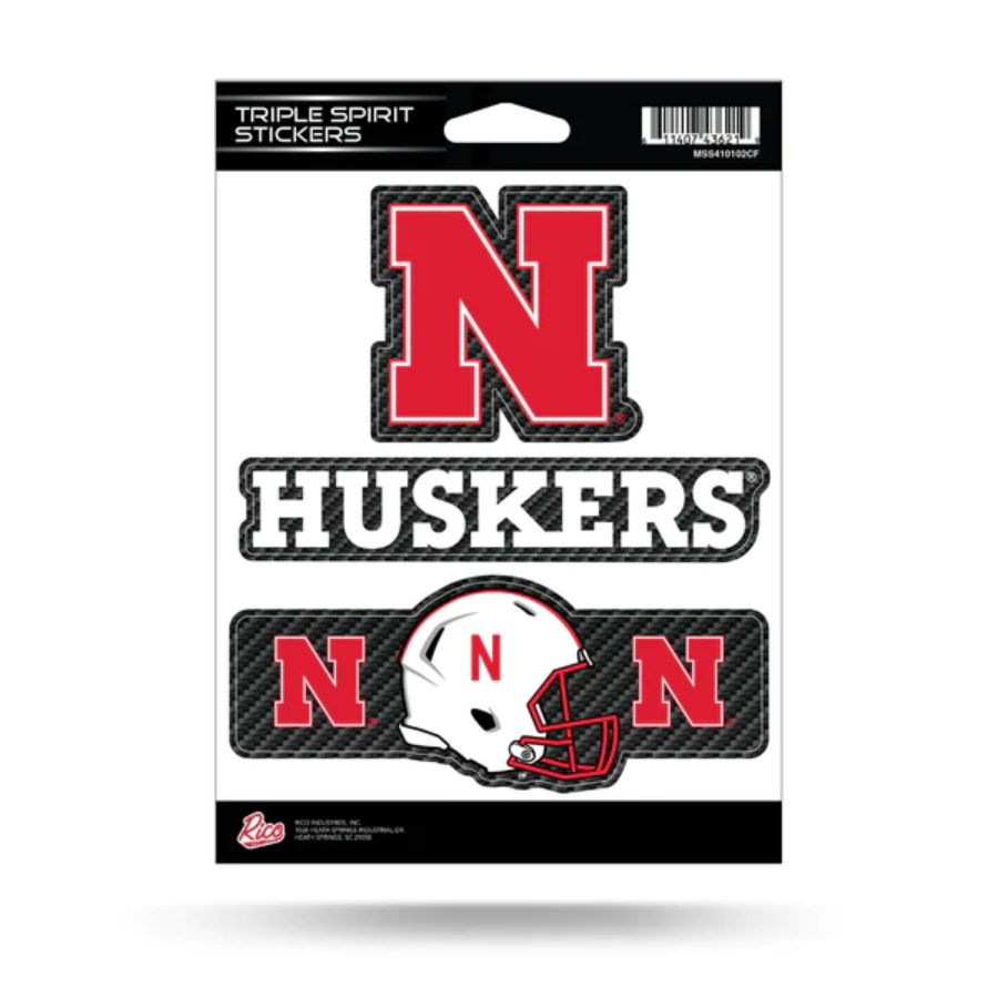 University Of Nebraska Cornhuskers - Sheet Of 3 Carbon Fiber Triple 