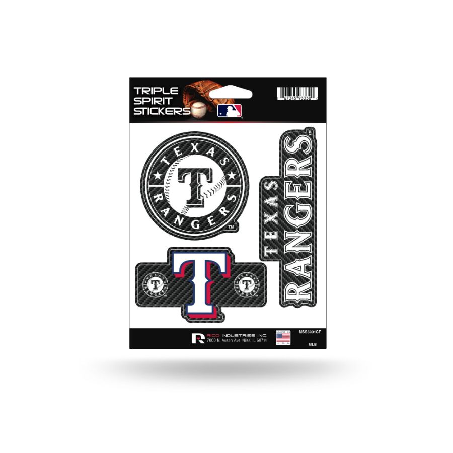 Texas Rangers - Sheet Of 3 Carbon Fiber Triple Spirit Stickers at ...