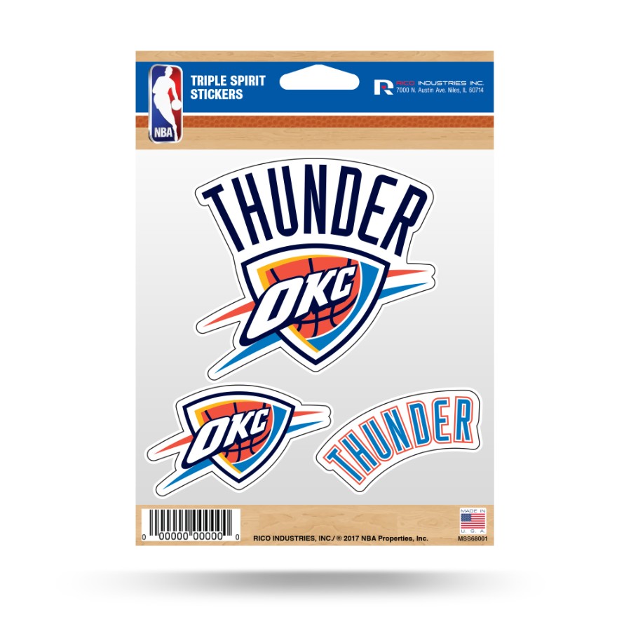 Oklahoma City Thunder - Sheet Of 3 Triple Spirit Stickers at Sticker Shoppe