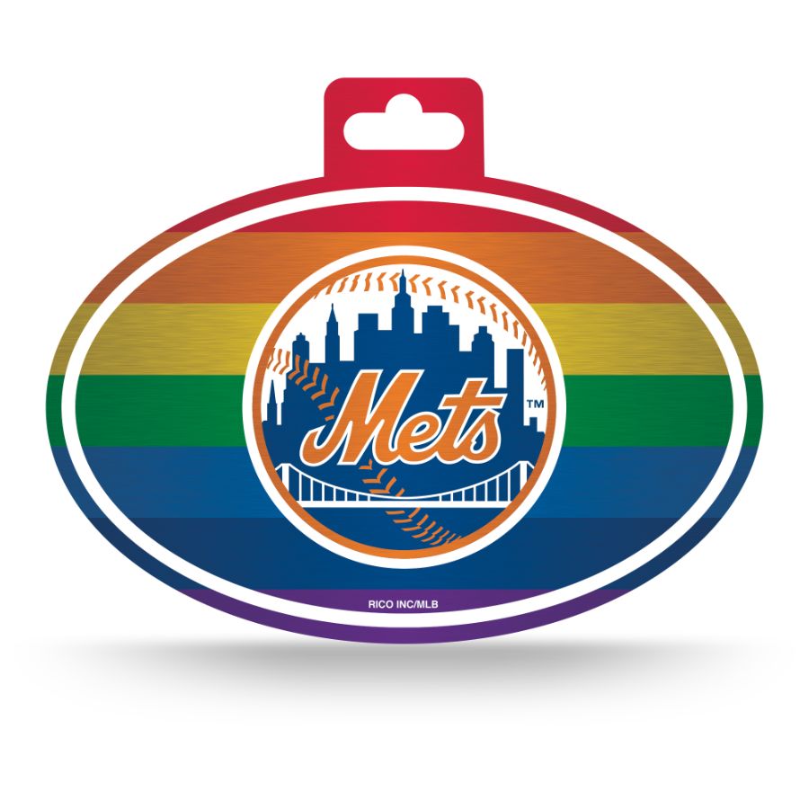 New York Mets Rainbow Pride Metallic Oval Sticker at Sticker Shoppe