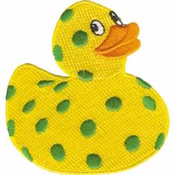 Green Polka Dot Rubber Ducky - Embroidered Iron-On Patch