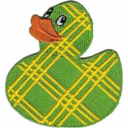 Green Plaid Rubber Ducky - Embroidered Iron-On Patch