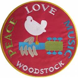 Woodstock Peace Love Music Logo Large Oversized - Embroidered Iron-On Patch