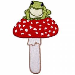 Frog On Mushroom - Embroidered Iron-On Patch