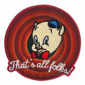 Looney Tunes Porky Pig That's All Folks - Embroidered Iron-On Patch