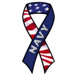 Navy & American Flag - Ribbon Magnet