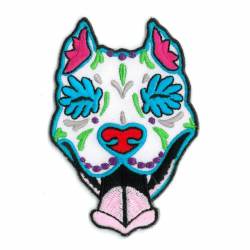 Cali's Slobbering Pit Bull Sugar Skull Dog Head - Embroidered Iron-On Patch