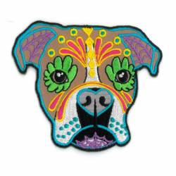 Cali's Boxer Sugar Skull Dog Head - Embroidered Iron-On Patch