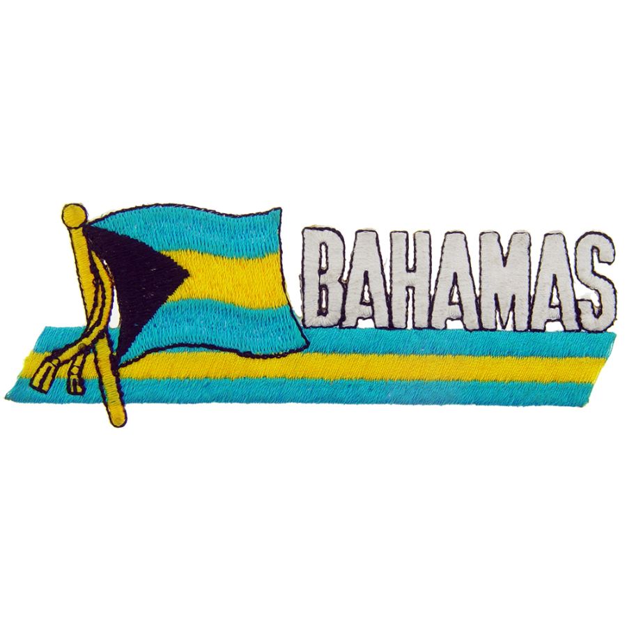 Bahamas - Flag Script Embroidered Iron-On Patch at Sticker Shoppe