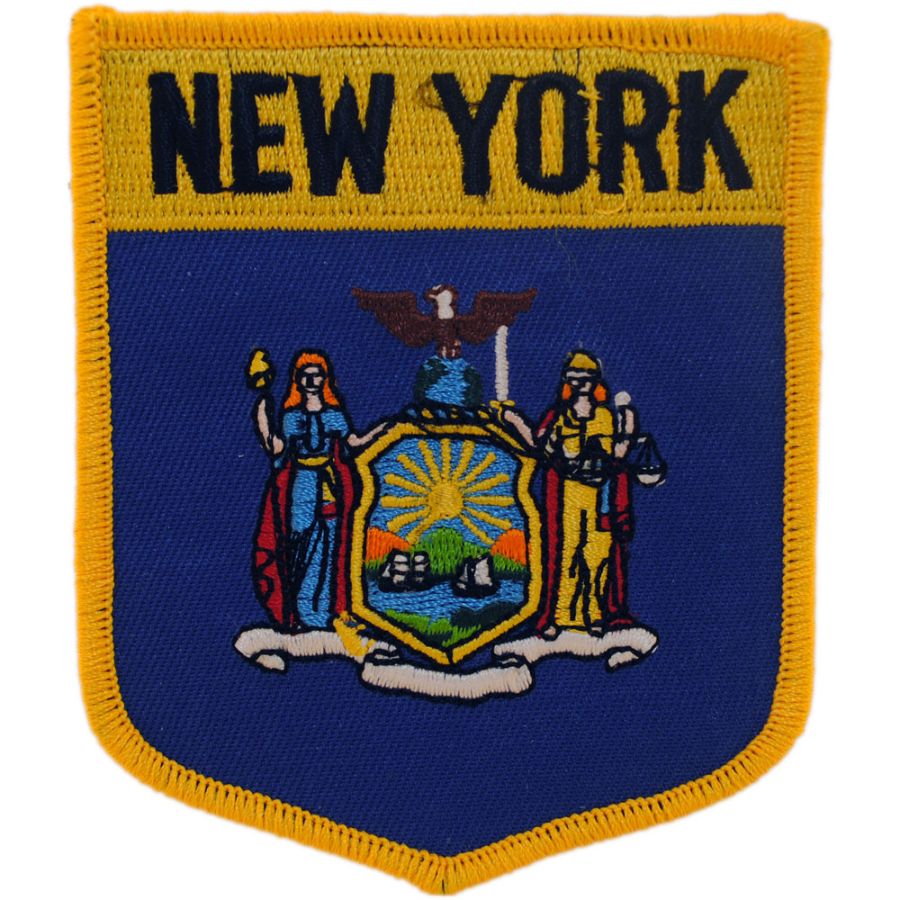 New York - State Flag Shield Embroidered Iron-On Patch at Sticker Shoppe