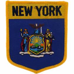 New York - State Flag Shield Embroidered Iron-On Patch