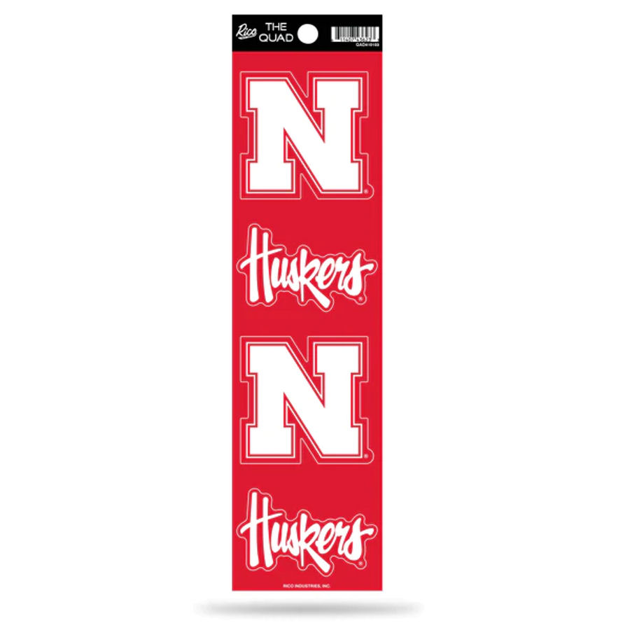 University Of Nebraska Cornhuskers N Logo - Set Of 4 Quad Sticker Sheet 