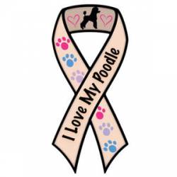 I Love My Poodle With Pawprints - Ribbon Magnet