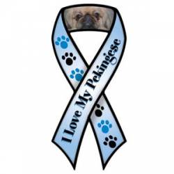 I Love My Pekingese With Pawprints - Ribbon Magnet