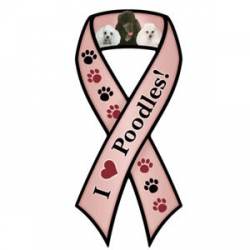 I Love Poodles With Pawprints - Ribbon Magnet